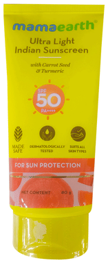Mamaearth Indian Sunscreen | Ultra Light SPF 50 with Carrot Seed & Turmeric