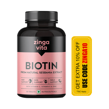 Zingavita Biotin Tablet with Zinc, Vitamin C & E for Hair, Skin & Nail Health