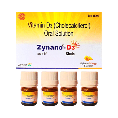 Zynano D3-Cholecalciferol Oral Solution,Vitamin D3 Shots,D3 Liquid,D3 Syrup,Sugar Free (5ml Each) Alphonso Mango
