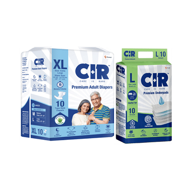 Combo Pack of CIR Premium Adult Unisex Diaper with Aloe Vera XL (10) & Premium Underpad Large (10)