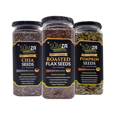 Slimza Healthy Premium Combo Pack of Pumpkin Seeds (200gm), Roasted Flaxseeds (200gm) & Chia Seeds(220 gm)