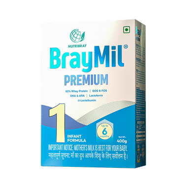 Braymil Premium 1 Infant Formula | 65% Whey Protein | GOS & FOS, DHA & ARA | Lactoferrin & α-Lactalbumin | For 0 to 6 Months baby Powder