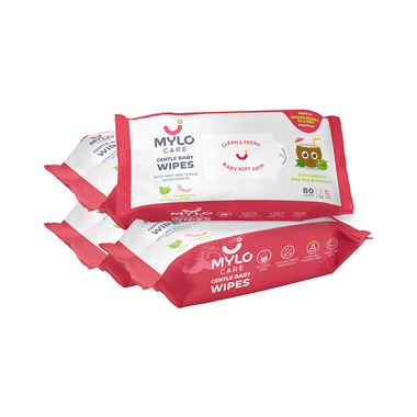 Mylo Care Gentle Baby Wipes With 98% Pure Water, Coconut Oil & Neem (80 Each) Without Lid