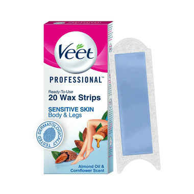 Veet Professional Waxing Strips Kit  20 Strips | Gel Wax Hair Removal for Women | Up to 28 Days of Smoothness | No Wax Heater or Wax Beans Required for Sensitive Skin