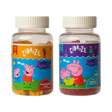 Kiddoze Combo Pack Of Omega & DHA & Multivitamin And Minerals Gummies (60 Each)