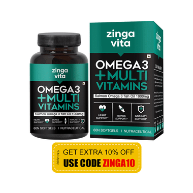 Zingavita Omega 3 Fish Oil with Multivitamin Soft Gelatin Capsule for Heart, Bone & Immunity Support