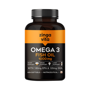 Zingavita Omega 3 Fish Oil 1000mg Soft Gelatin Capsule with EPA & DHA | For Heart, Brain & Joint Health |