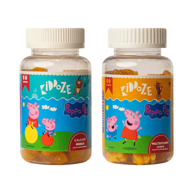 Kiddoze Combo Pack Of Calcium Mango & Multivitamin Lemon Gummies (60 Each)