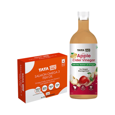 Combo Pack Of Tata 1mg Salmon Omega 3 Fish Oil Capsule (30) & Tata 1mg Organic Apple Cider Vinegar With The “Mother Of Vinegar” (500ml)