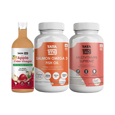 Combo Pack of Tata 1mg Multivitamin Supreme Capsule (60),Salmon Omega 3 Fish Oil Capsule (60) & Organic Apple Cider Vinegar (500ml)