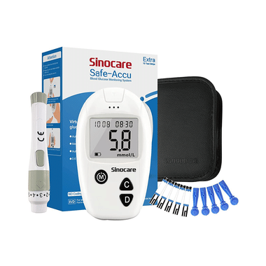 Sinocare Safe- Accu Blood Sugar Monitor Kit With 10 Strips & 10 Lancets