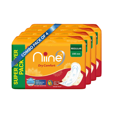 Niine Dry Comfort Sanitary Pads For Women With Anti Leak Flow Channel Technology (18 Each) Regular