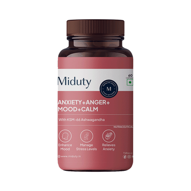 Miduty Anxiety + Anger + Mood + Calm Supplement - KSM-66 Ashwagandha, GABA-Anti Depressant Capsule