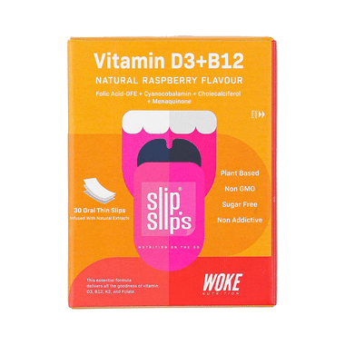 Slip Slip's Vitamin B3 + B12 Vegan Oral Strip Supports Immunity, Bone & Muscle Strength And Cardiac Care Natural Raspberry