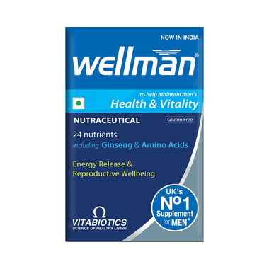 Wellman Gluten Free Health Supplement for Men with Vitamins & Minerals, Ginseng & Amino Acids | For Energy & Vitality | Nutrition Formula