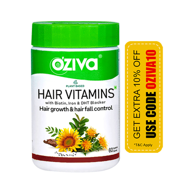 Oziva Hair Vitamins with DHT Blocker & Omega 3 | Vegetarian Capsule for Better Hair Growth & Hair Fall Control