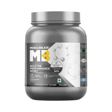 MuscleBlaze Biozyme Performance Whey Protein | For Muscle Gain | Improves Protein Absorption By 50% | Flavour Powder Rich Chocolate