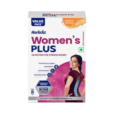 Horlicks Women's Plus with Calcium, Vitamin D & K2 for Strong Bones Caramel