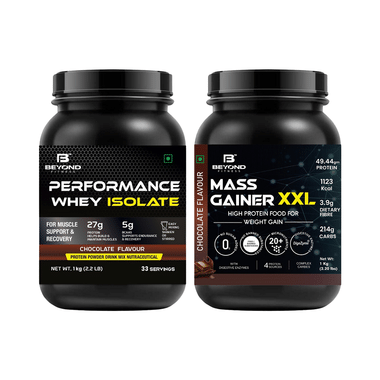 Beyond Fitness Combo Pack Of Performance Whey Isolate Protein Powder (1kg) & Mass Gainer XXL Powder (1kg) Chocolate