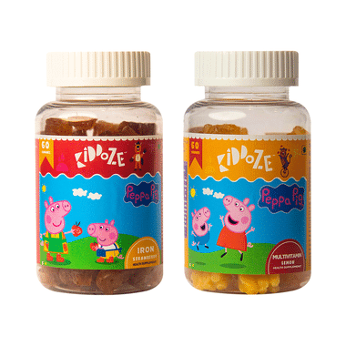 Kiddoze Combo Pack Of Multivitamin Lemon & Iron Strawberry Gummies(60 Each)