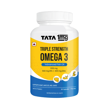 Triple Strength Omega 3 Fish Oil 1250mg | 560mg EPA & 400mg DHA High Strength Capsule | by Tata 1mg