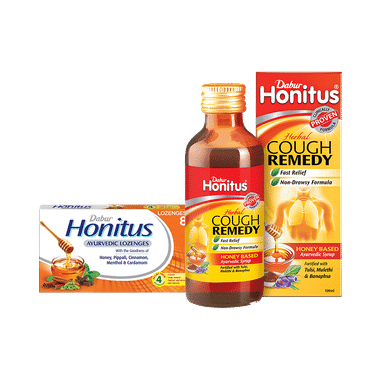 Dabur Combo Pack of Honitus Herbal Cough Remedy (100ml) & Honitus Ayurvedic Lozenges (8)