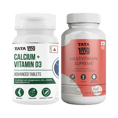 Combo Pack of Tata 1mg Calcium + Vitamin D3 Advanced Tablets (60) & Multivitamin Supreme Capsule (60)