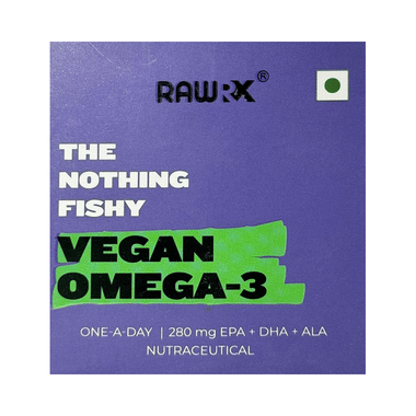 RawRX Vegan Omega 3 Fatty Acid Capsule | 280 mg EPA + DHA + ALA Formula for Heart, Hair & Joints Capsule