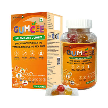 Gumcee Multivitamin Gummies With 15 Essential Vitamins (30 Each) Mix Fruit