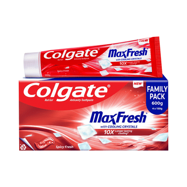Colgate Maxfresh With Cooling Crystals Anticavity Toothpaste | Mega Save Pack (150gm Each) Spicy Fresh Red Gel
