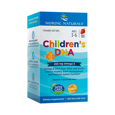 Nordic Naturals Children's DHA 250mg Omega 3 Chewable Mini Softgel for Healthy Brain Development & Immune System Function 3-6 yrs Strawberry