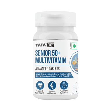 Tata 1mg Senior 50+ Multivitamin & Multimineral Veg Tablet with Zinc, Vitamin C, Calcium and Vitamin D | Supports Immunity, Strength & Overall Health