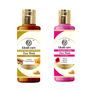 Khadi Care  Combo Pack Of Sandalwood And Honey  & Rose Water Face Wash (210ml Each) Face Wash