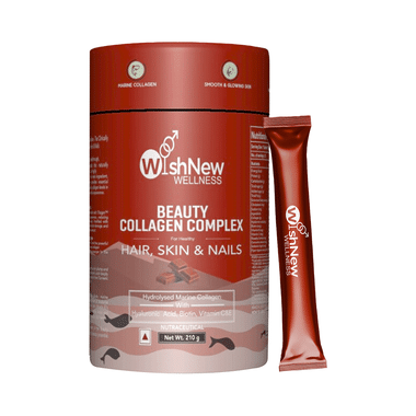 Wishnew Wellness Beauty Collagen Complex Sachet (10gm Each) for Healthy Hair, Skin and Nails with Hydrolysed Marine Collagen Hyaluronic Acid, Biotin & Vitamin C Chocolate