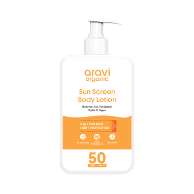 Aravi Organic SPF 50 Sunscreen Body Lotion Light with No White Cast
