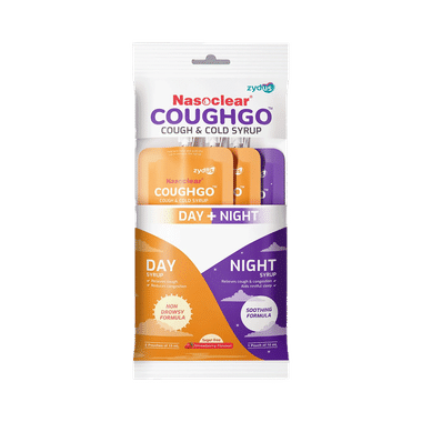 Nasoclear Coughgo Cough & Cold Syrup For Day & Night (10ml Each) Strawberry Sugar Free