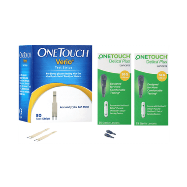 Combo Pack of OneTouch Verio 50 Test Strip & 2 Pack of OneTouch Delica Plus 25 Lancet