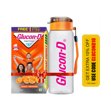 Glucon-D With Glucose, Calcium, Vitamin C & Sucrose | Flavour Powder Tangy Orange With Sipper Free