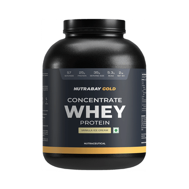 Nutrabay Gold Concentrate Whey Protein For Muscle Recovery | No Added Sugar Powder Vanilla Icecream