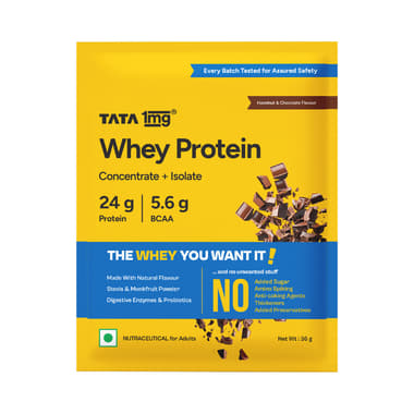Whey Protein (Concentrate+Isolate) | 24g protein | By Tata 1mg | Hazelnut Chocolate