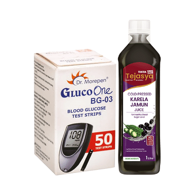 Combo Pack Of Dr Morepen Gluco One BG 03 Blood Glucose Test Strip (50) & Tata 1mg Tejasya Karela Jamun Juice (1Ltr)