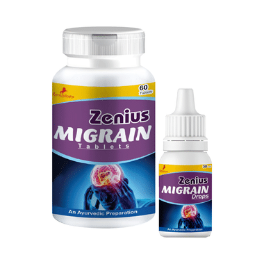 Zenius Combo Pack Of Migrain Tablet (60 Each) & Migrain Drops For Reduces Migraines, Headaches & Fast Stress Relief