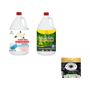 Indian Life Combo Pack Of Floor Well Disinfectant Mogra (1ltr) & Neemi Safe Disinfectant (1ltr) With Charcoal Soap Free