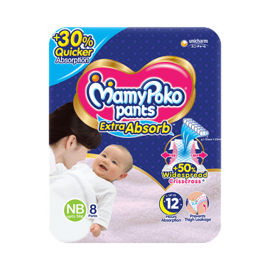 MamyPoko Extra Absorb Diaper Pants | For Up To 12 Hours Absorption | Size NB