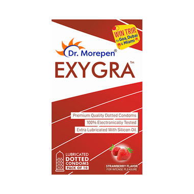 Dr. Morepen Exygra Dotted Condoms With Extra Lubricated Silicon Oil Strawberry