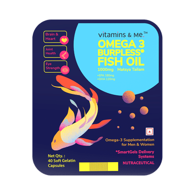 Vitamins & Me Omega 3 Burpless Fish OIl 1000mg Soft Gelatin Capsule (40 Each)