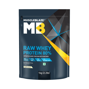 MuscleBlaze Raw Whey Protein 80% | Added Digestive Enzymes For Muscle gain | No Added Sugar | Flavour Powder Unflavoured