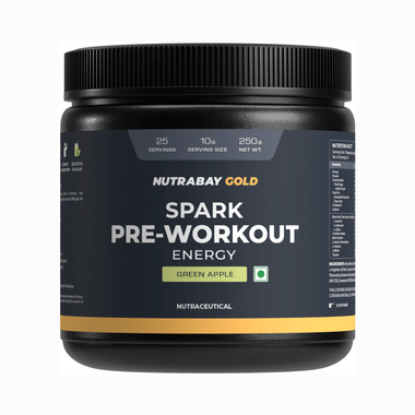 Nutrabay Gold Spark Pre-Workout Energy | Powder For Muscle Pump & Strength | Flavour Powder Green Apple