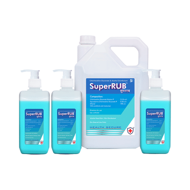 Super Rub Combo Pack Of Alcohol Hand Rub Sanitizer 3x500ml With 5ltr Can