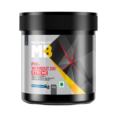 MuscleBlaze Pre-Workout 200 Xtreme | For Energy, Endurance & Muscle Pump | Powder Berry Bolt